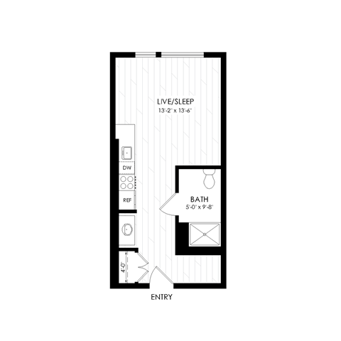 Floor plan for studio, 1 bath, 370 sqft